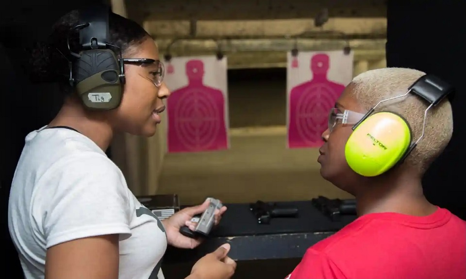 Marchelle Tigner, founder of My Sister's Keeper Defense, instructing a new student.